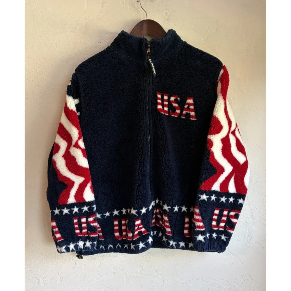 Vintage 90s Black Mountain AOP Full Zip Fleece Jacket M USA Americana Retro Ski